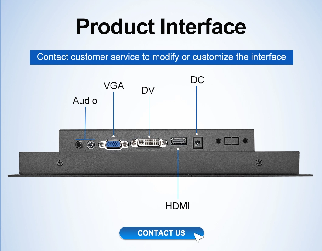 10&prime;&prime; Inch 800*600 HD-Mi VGA DVI Resistive Square Touch Screen Metal Case TFT Embedded OEM ODM Industrial LCD Monitor