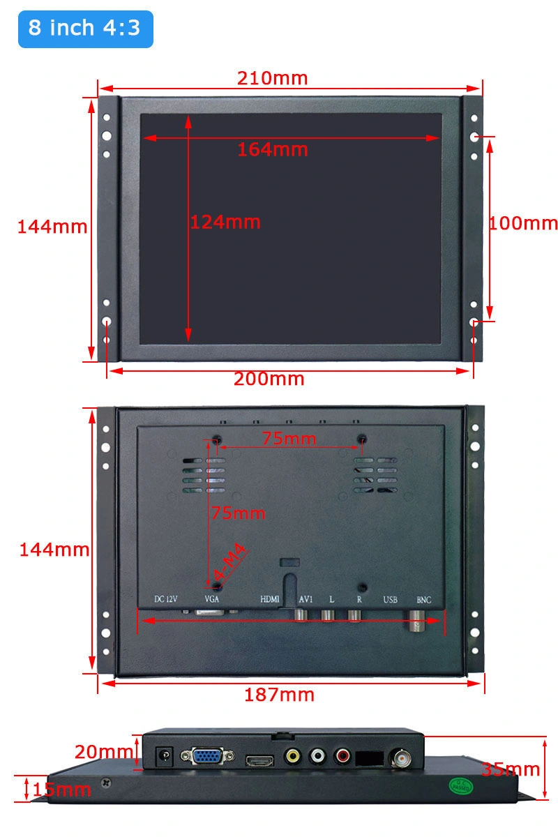 1024X768 8 Inch Open Frame Industrial Grade Touch Screen Monitor