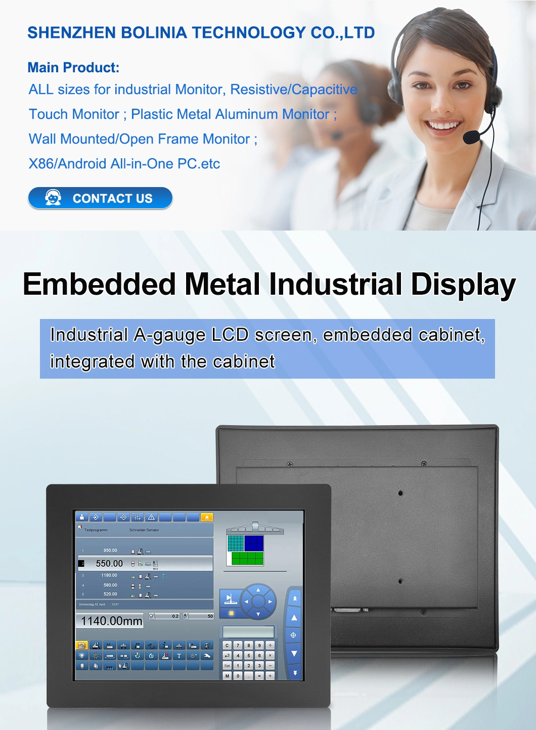 10&prime;&prime; Inch 800*600 HD-Mi VGA DVI Resistive Square Touch Screen Metal Case TFT Embedded OEM ODM Industrial LCD Monitor