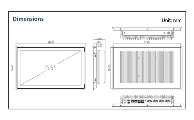 15.6 Inch I7 7500u Capacitive Touch Screen Industry Panel PC 4COM