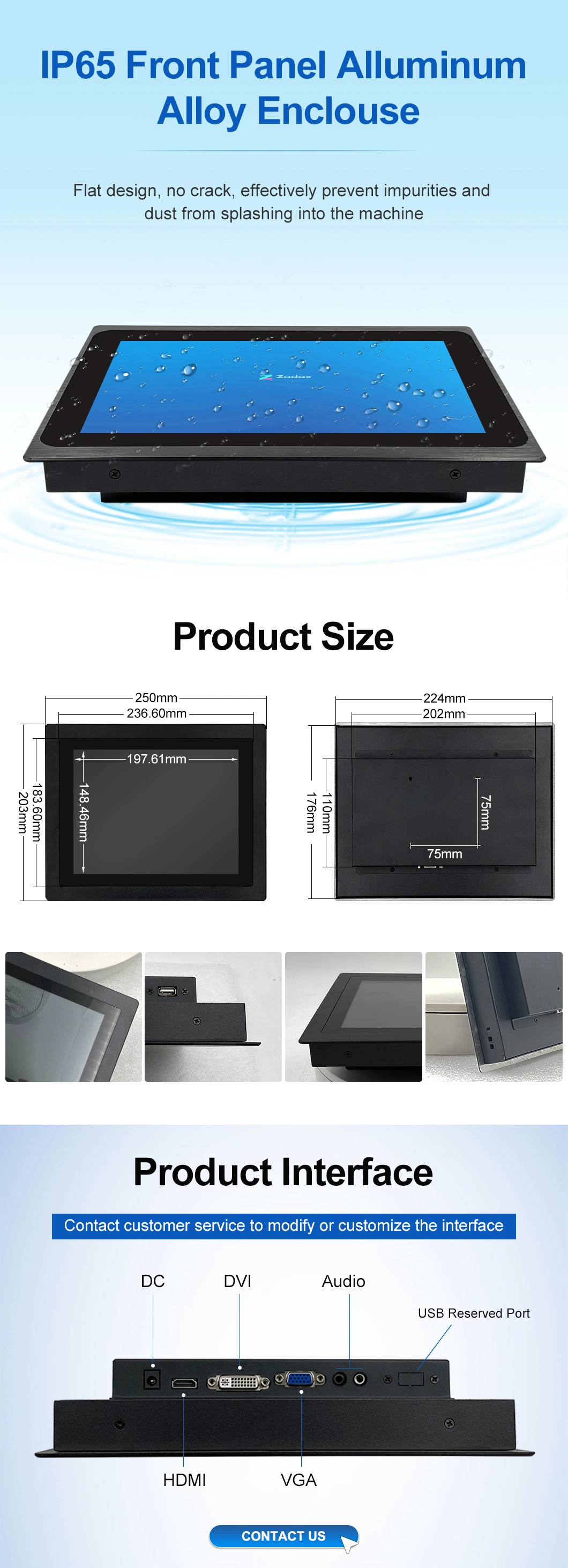 8&quot; 10&quot; 10.1&quot; 11.6&quot; 12&quot; 13.3&quot; 15&quot; 15.6&quot; 17&quot; 19&quot; 21.5&quot; 23.6&quot; Inch VGA HDMI USB Pure Flat Capacitive Touch Screen Industrial PC TFT LCD Display Embedded Monitor